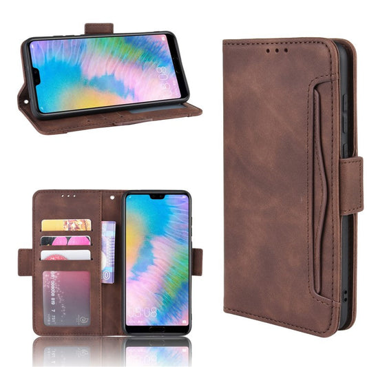 Leather Wallet Stand Phone Cover with Multiple Card Slots Shell for Huawei P20 Pro - Brown
