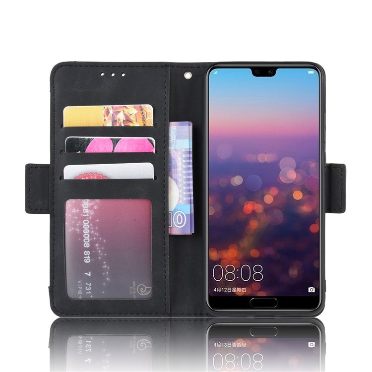 Leather Wallet Stand Phone Cover with Multiple Card Slots Protective Shell for Huawei P20 - Black