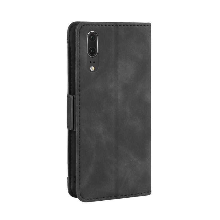 Leather Wallet Stand Phone Cover with Multiple Card Slots Protective Shell for Huawei P20 - Black