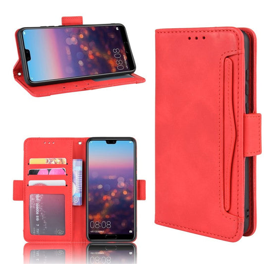 Leather Wallet Stand Phone Cover with Multiple Card Slots Protective Shell for Huawei P20 - Red