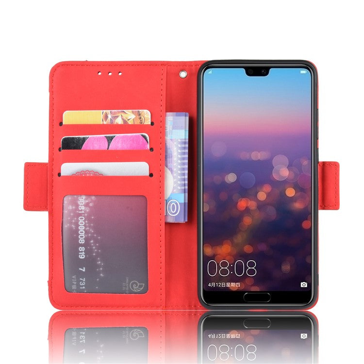 Leather Wallet Stand Phone Cover with Multiple Card Slots Protective Shell for Huawei P20 - Red