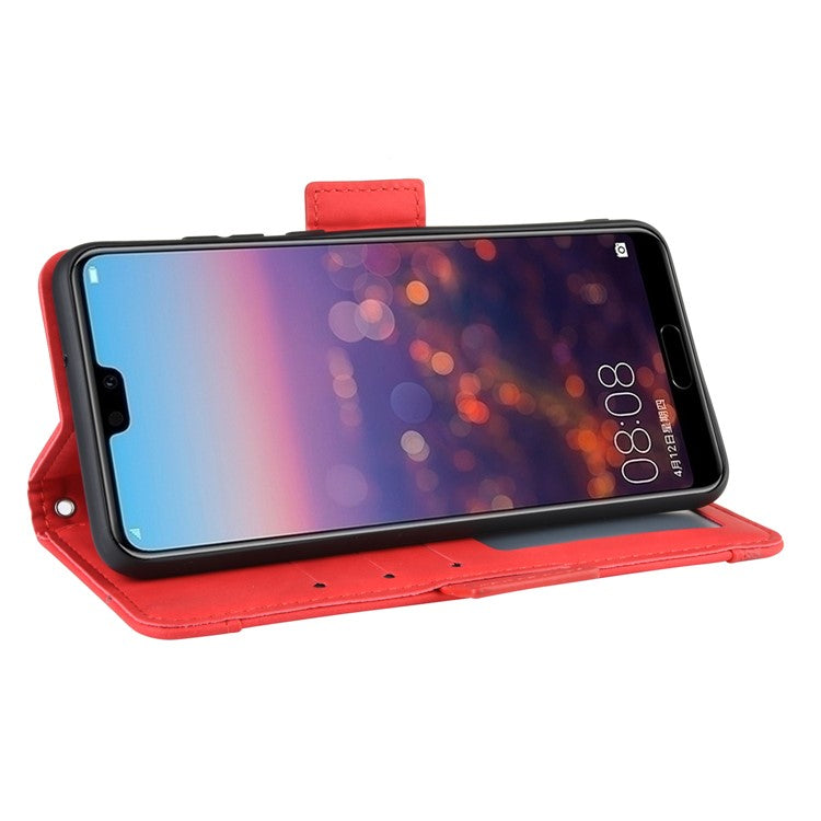 Leather Wallet Stand Phone Cover with Multiple Card Slots Protective Shell for Huawei P20 - Red