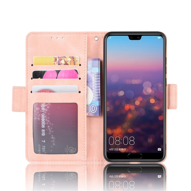 Leather Wallet Stand Phone Cover with Multiple Card Slots Protective Shell for Huawei P20 - Pink