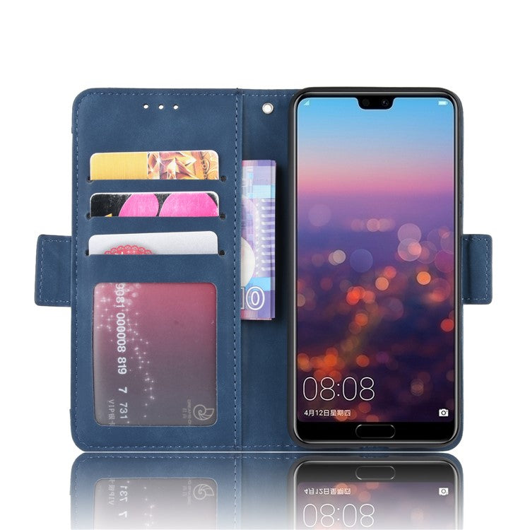 Leather Wallet Stand Phone Cover with Multiple Card Slots Protective Shell for Huawei P20 - Blue
