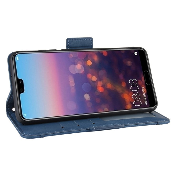 Leather Wallet Stand Phone Cover with Multiple Card Slots Protective Shell for Huawei P20 - Blue