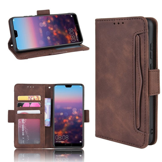 Leather Wallet Stand Phone Cover with Multiple Card Slots Protective Shell for Huawei P20 - Brown