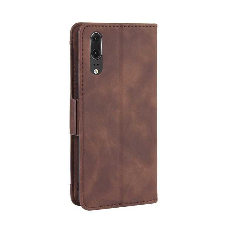 Leather Wallet Stand Phone Cover with Multiple Card Slots Protective Shell for Huawei P20 - Brown