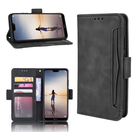 For Huawei P20 Lite (2018)/Nova 3e Protective Shell Leather Wallet Stand with Multiple Card Slots Phone Case - Black