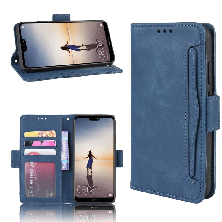 For Huawei P20 Lite (2018)/Nova 3e Protective Shell Leather Wallet Stand with Multiple Card Slots Phone Case - Blue