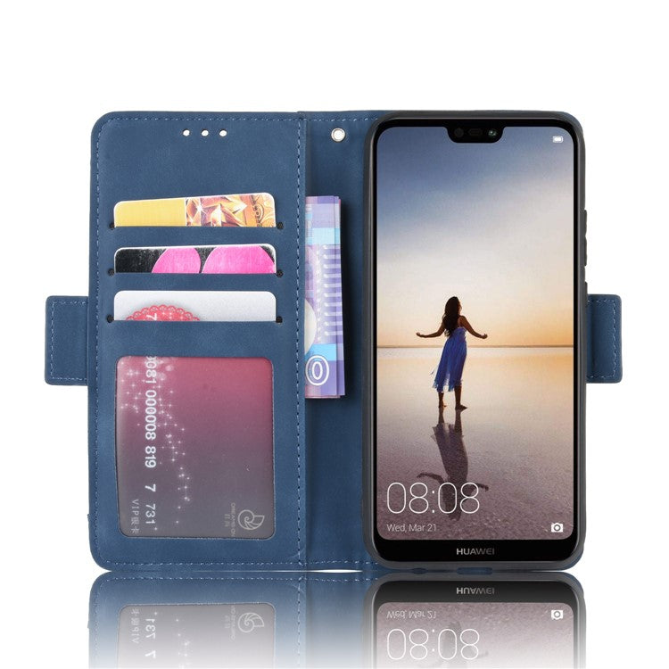 For Huawei P20 Lite (2018)/Nova 3e Protective Shell Leather Wallet Stand with Multiple Card Slots Phone Case - Blue