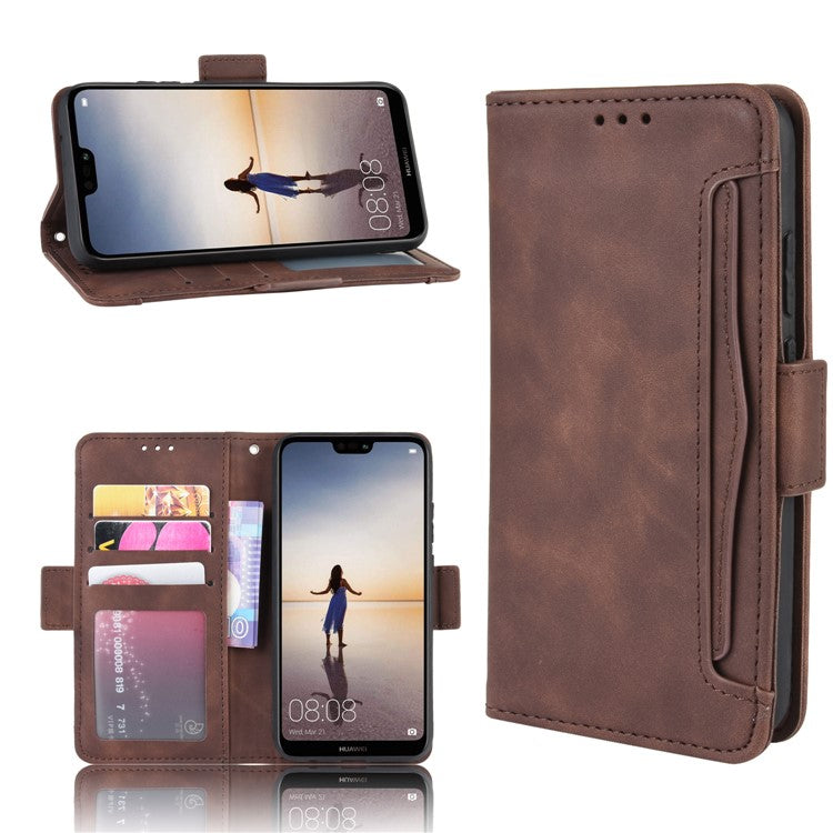 For Huawei P20 Lite (2018)/Nova 3e Protective Shell Leather Wallet Stand with Multiple Card Slots Phone Case - Brown