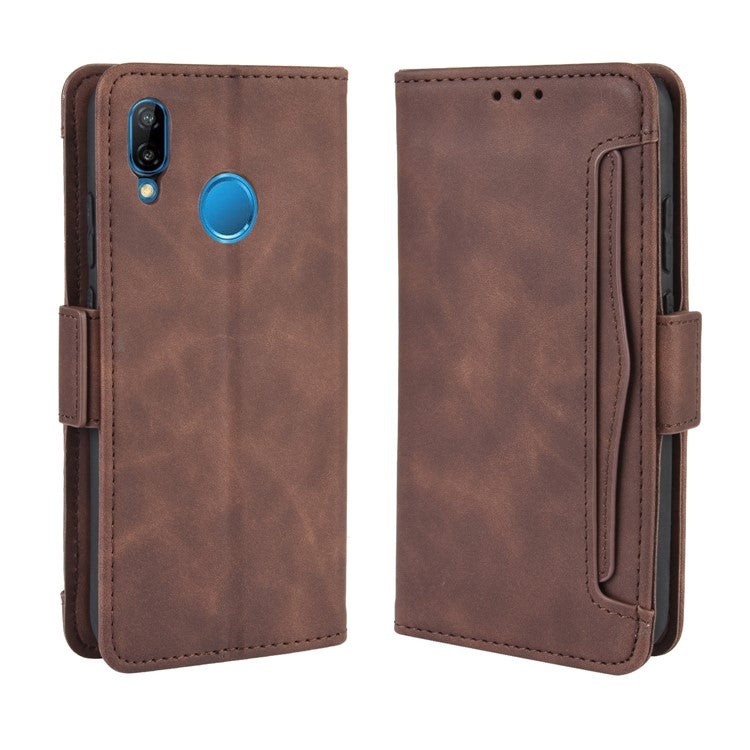 For Huawei P20 Lite (2018)/Nova 3e Protective Shell Leather Wallet Stand with Multiple Card Slots Phone Case - Brown