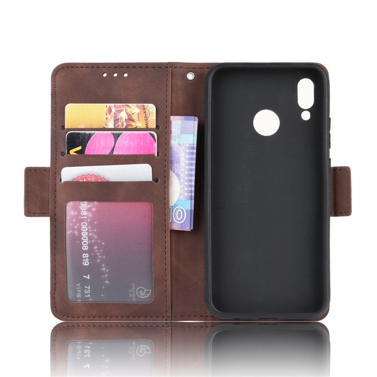For Huawei P20 Lite (2018)/Nova 3e Protective Shell Leather Wallet Stand with Multiple Card Slots Phone Case - Brown