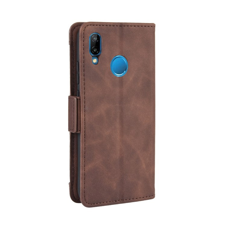 For Huawei P20 Lite (2018)/Nova 3e Protective Shell Leather Wallet Stand with Multiple Card Slots Phone Case - Brown