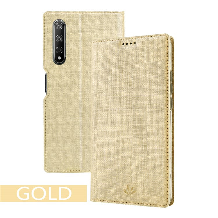 VILI DMX Cross Texture Leather Stand Case with Card Slot for Huawei Honor 9X (For China) / 9X Pro - Gold