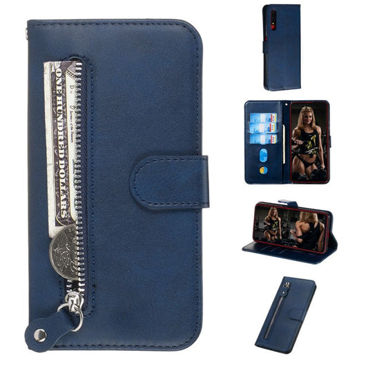 Zipper Pocket Wallet Stand Flip Leather Phone Cover for Huawei Honor 9X Pro/Honor 9X (For China) - Blue