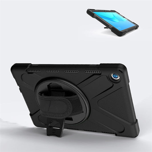 360 Degree Swivel Kickstand PC + Silicone Combo Case with Hand Holder Strap and Pen Slot for Huawei MediaPad M5 10 (10.8") / M5 (Pro) 10.8" - Black