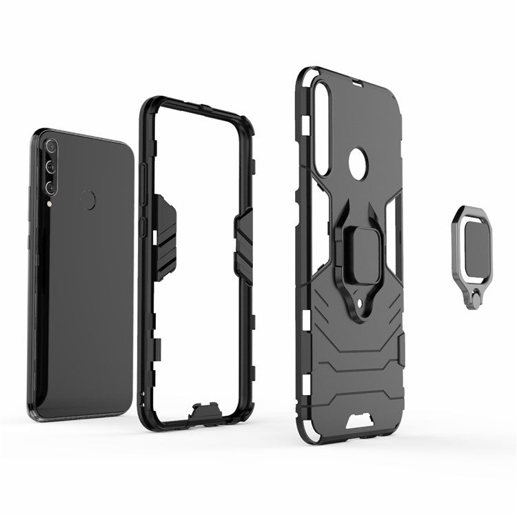 Ring Holder Kickstand PC + TPU Cell Phone Cover for Huawei Y7p/P40 lite E/Honor 9C - Black