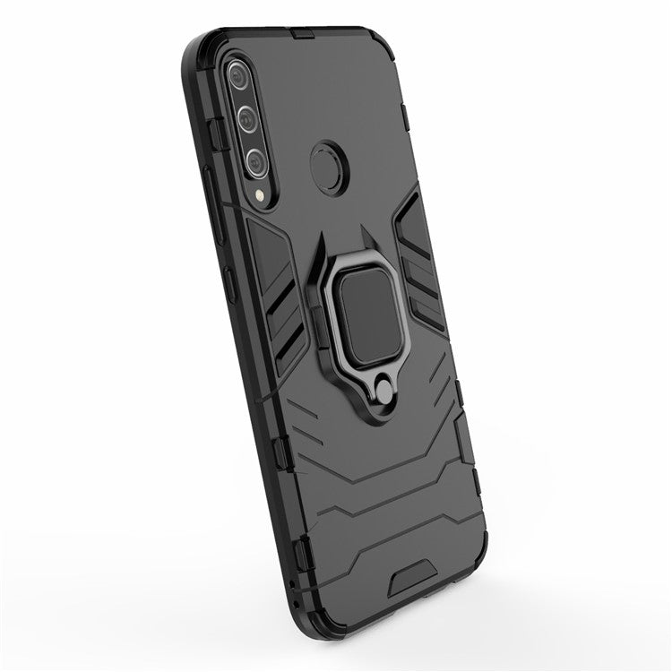 Ring Holder Kickstand PC + TPU Cell Phone Cover for Huawei Y7p/P40 lite E/Honor 9C - Black