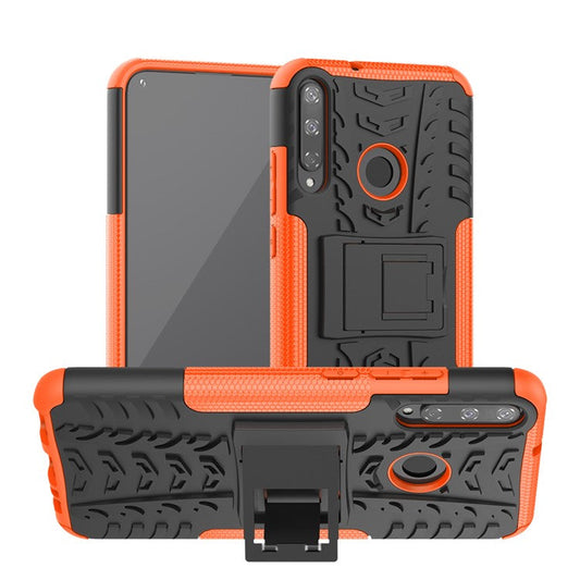 Cool Tyre Style PC + TPU Hybrid Phone Cover with Kickstand for Huawei P40 lite E/Y7p/Honor 9C - Orange