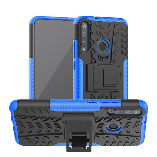 Cool Tyre Style PC + TPU Hybrid Phone Cover with Kickstand for Huawei P40 lite E/Y7p/Honor 9C - Blue