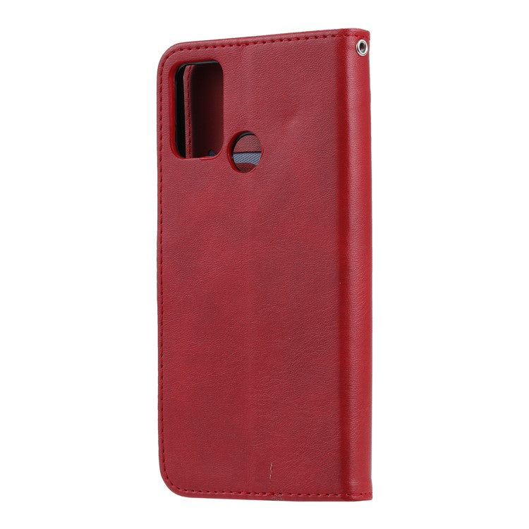Zipper Pocket Leather Wallet Case for Honor 9A - Red