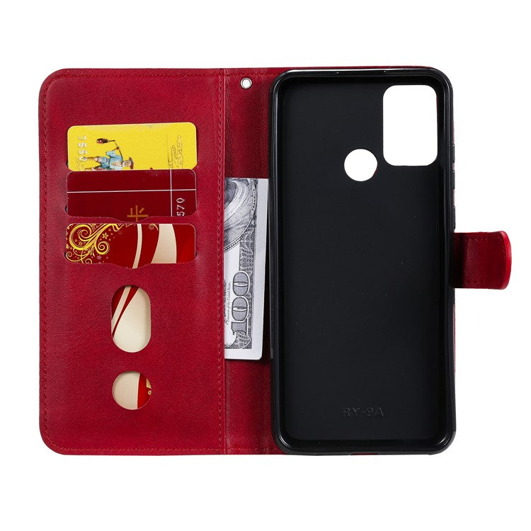 Zipper Pocket Leather Wallet Case for Honor 9A - Red