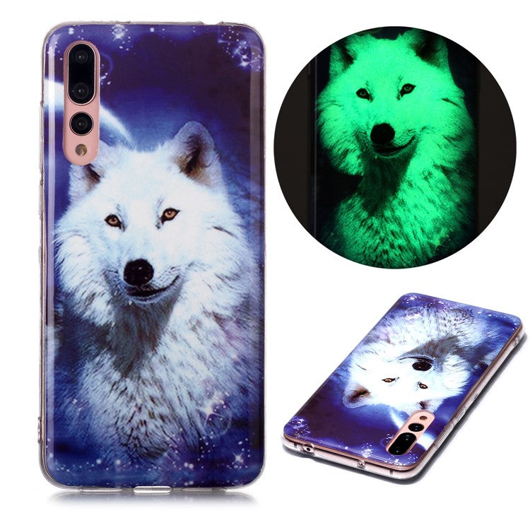 IMD Patterned TPU Case Luminous Phone Cover for Huawei P20 Pro - Smiling Wolf