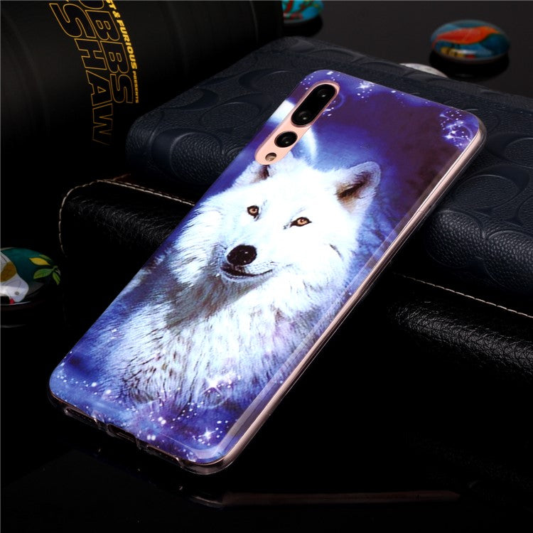 IMD Patterned TPU Case Luminous Phone Cover for Huawei P20 Pro - Smiling Wolf