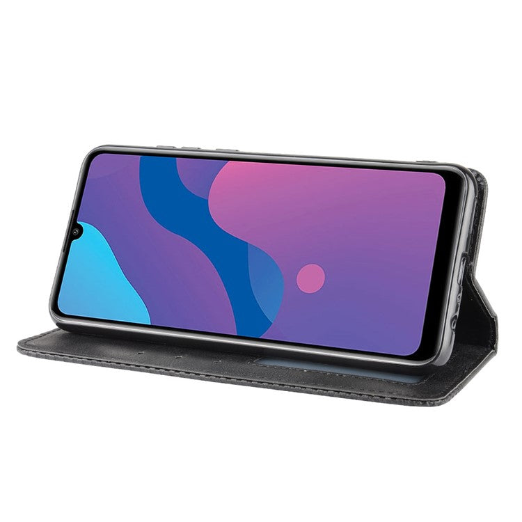 Vintage Style Leather Wallet Stand Phone Shell for Honor 9A/Play 9A - Black