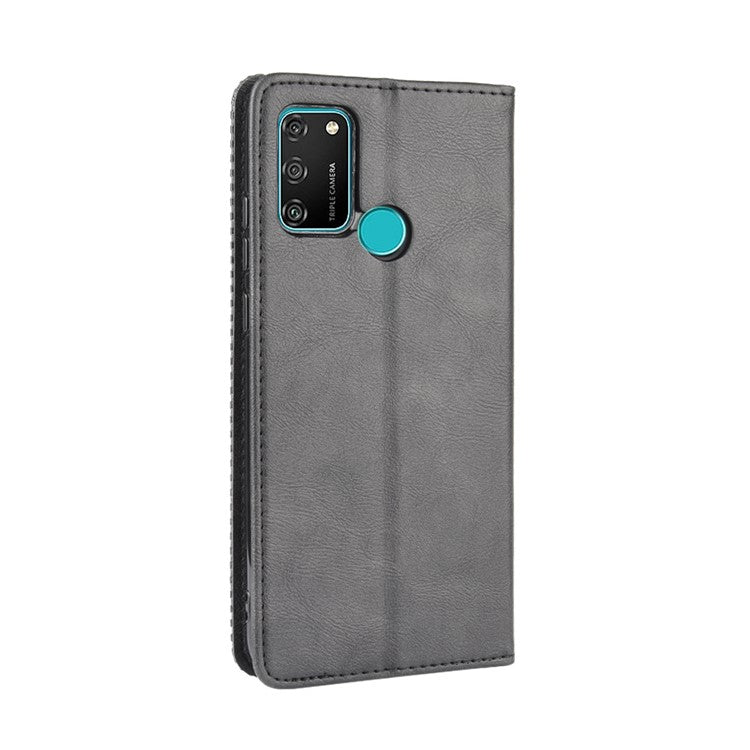 Vintage Style Leather Wallet Stand Phone Shell for Honor 9A/Play 9A - Black