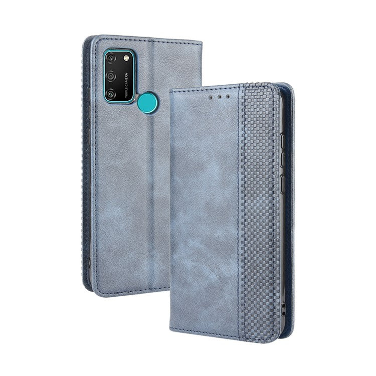 Vintage Style Leather Wallet Stand Phone Shell for Honor 9A/Play 9A - Blue
