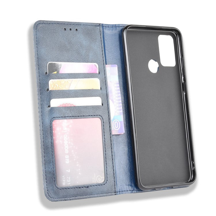 Vintage Style Leather Wallet Stand Phone Shell for Honor 9A/Play 9A - Blue