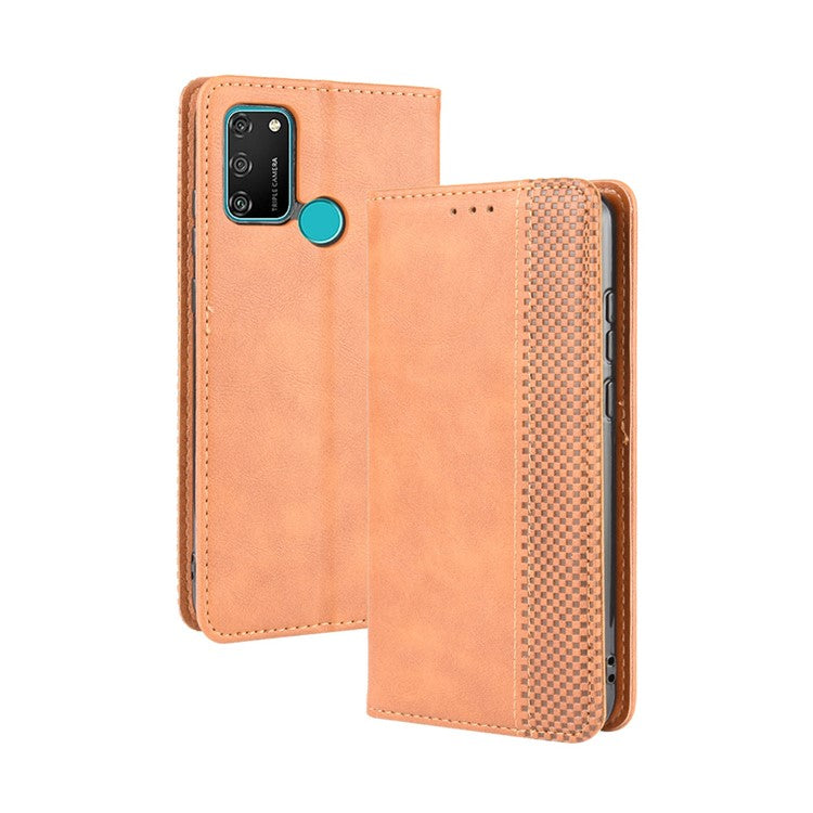 Vintage Style Leather Wallet Stand Phone Shell for Honor 9A/Play 9A - Brown