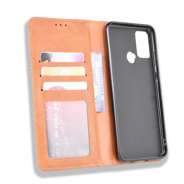 Vintage Style Leather Wallet Stand Phone Shell for Honor 9A/Play 9A - Brown
