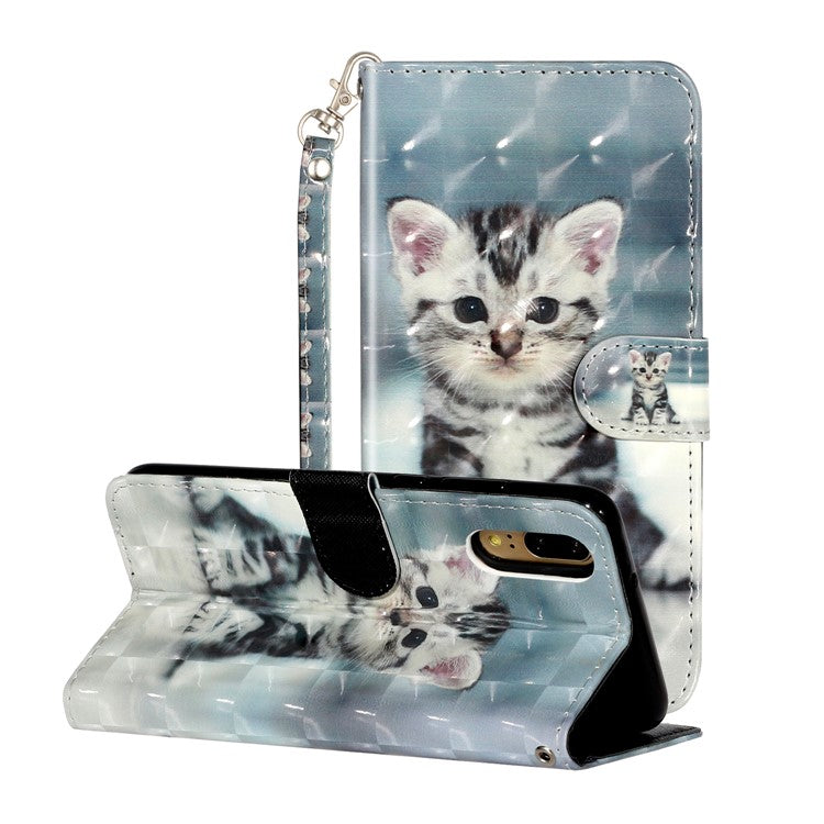 Light Spot Decor Wallet Stand Leather Pattern Printing Phone Case for Huawei P20 - Cat