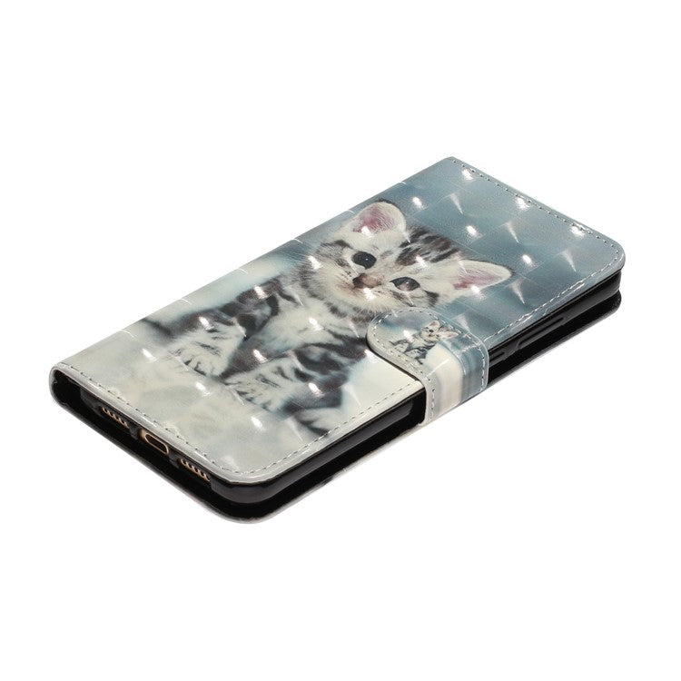 Light Spot Decor Wallet Stand Leather Pattern Printing Phone Case for Huawei P20 - Cat