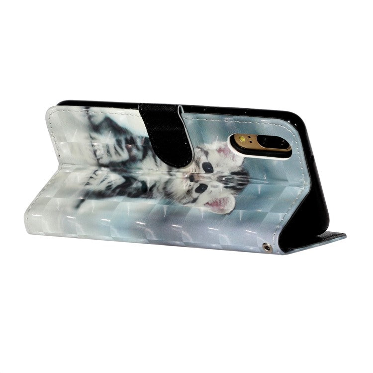 Light Spot Decor Wallet Stand Leather Pattern Printing Phone Case for Huawei P20 - Cat