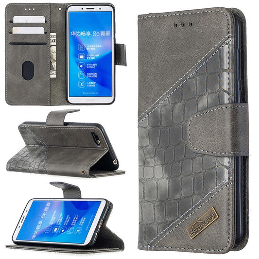Crocodile Texture Assorted Color Leather Protective Case for Huawei Y5 (2018)/Y5 Prime (2018)/Honor 7s/Honor Play 7 - Grey