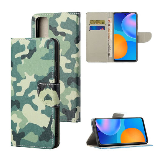 Pattern Printing Cross Texture Leather Wallet Phone Stand Protective Case for Honor 10X Lite - Camouflage