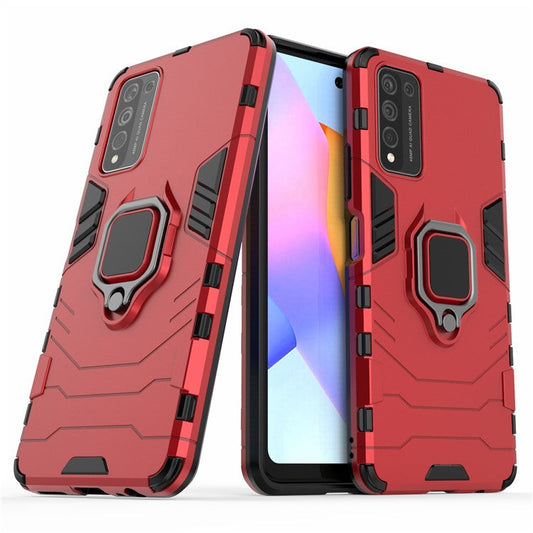 For Honor 10X Lite Ring Holder Kickstand Hybrid PC + TPU Phone Protective Case - Red