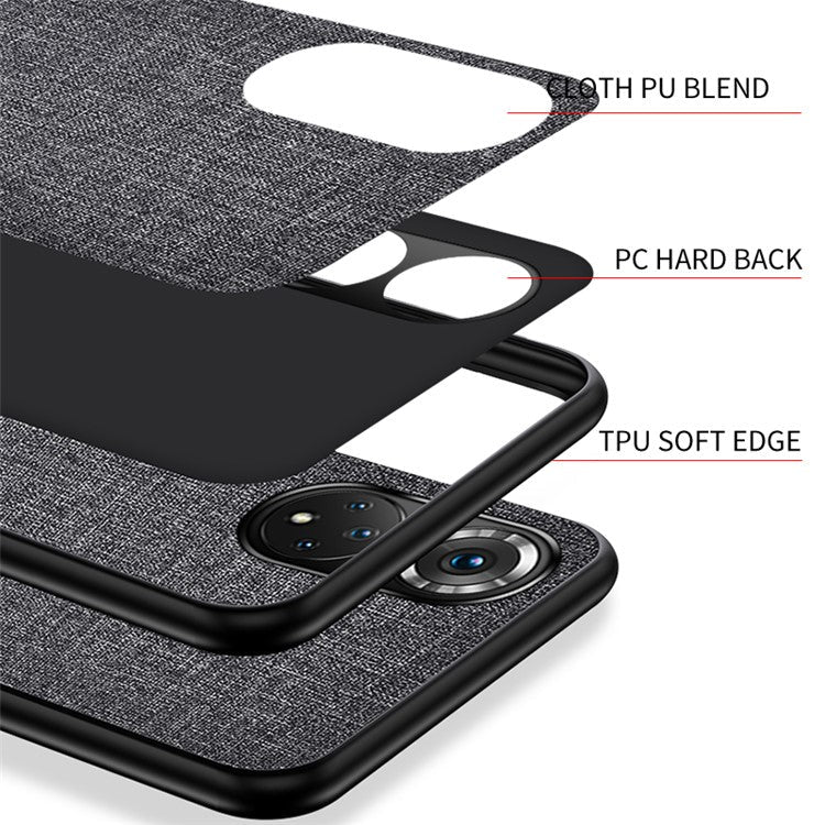 Cloth Coated TPU + PC Hybrid Phone Cover All-round Case for Honor 50 - Baby Blue