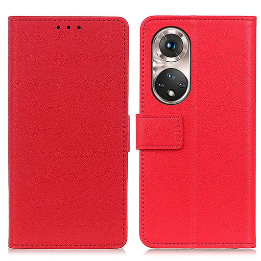 Stand Wallet Design PU Leather Phone Case for Honor 50 Pro - Red