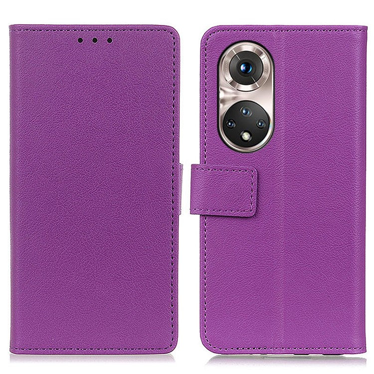Stand Wallet Design PU Leather Phone Case for Honor 50 Pro - Purple