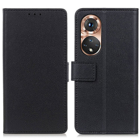 Full Protection PU Leather Wallet Stand Phone Case for Honor 50 - Black
