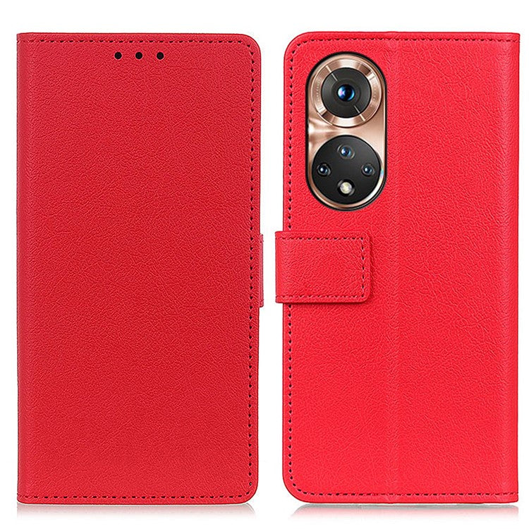 Full Protection PU Leather Wallet Stand Phone Case for Honor 50 - Red