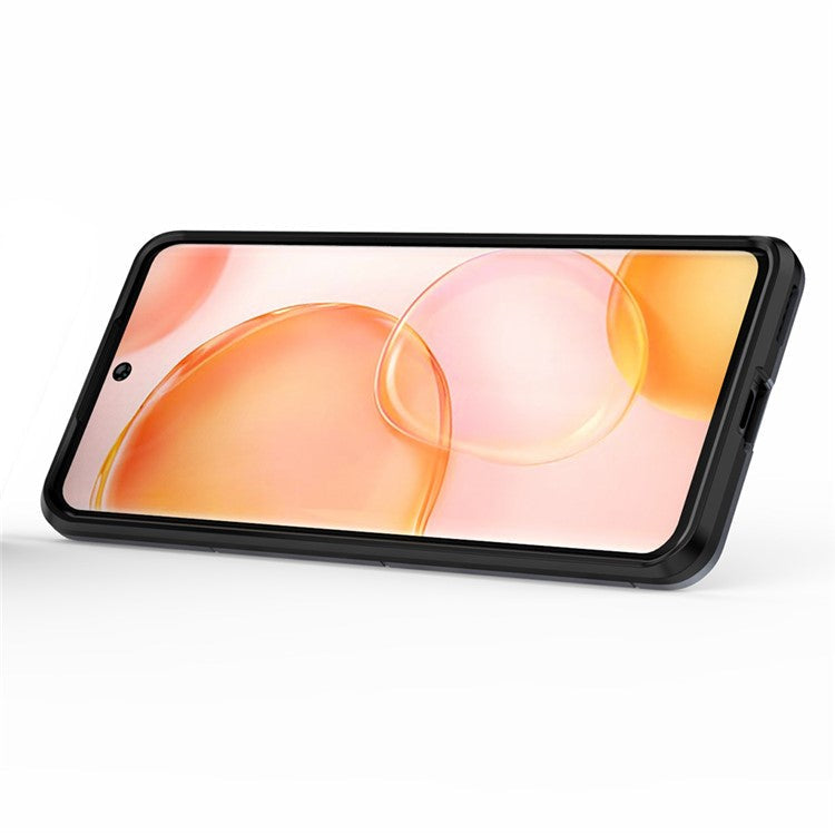 Hard PC + Soft TPU Hybrid Phone Case Cover with Ring Holder Kickstand for Honor 50 - Black
