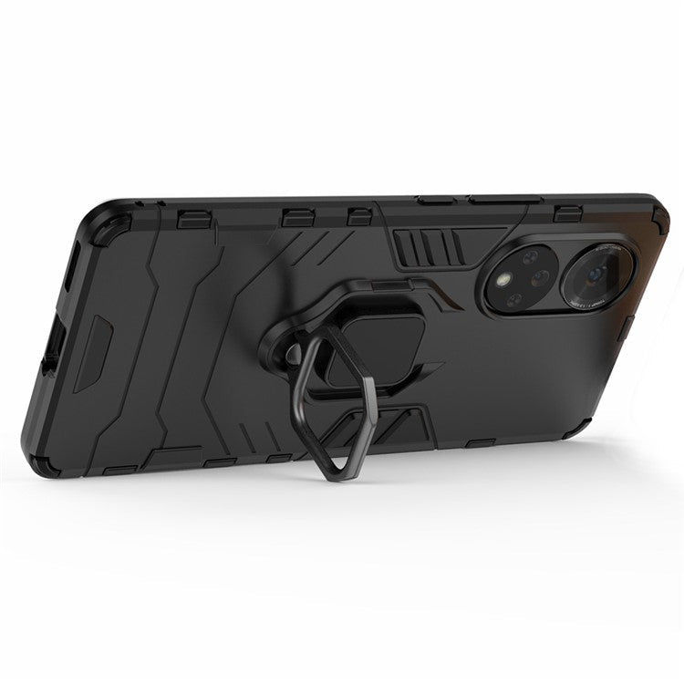 Hard PC + Soft TPU Hybrid Phone Case Cover with Ring Holder Kickstand for Honor 50 - Black