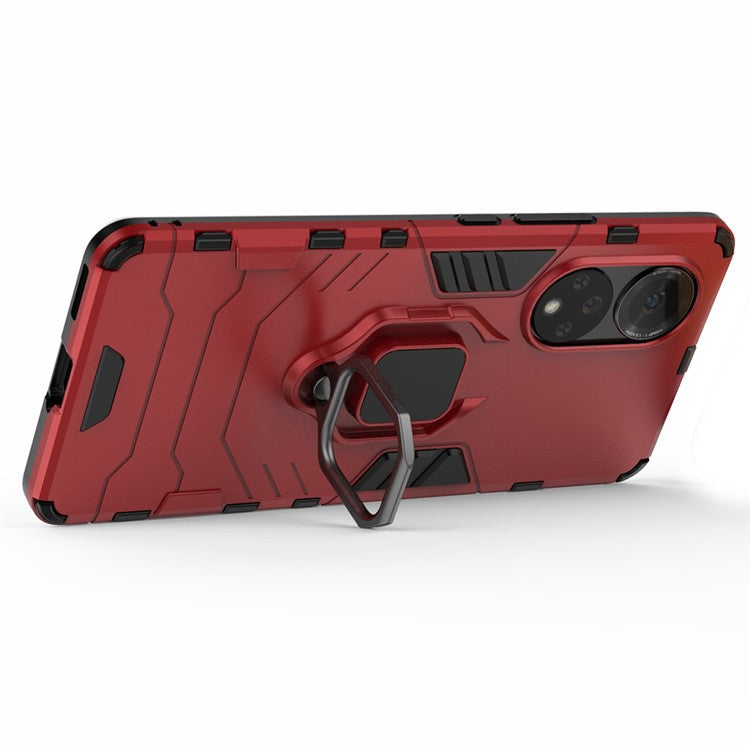 Hard PC + Soft TPU Hybrid Phone Case Cover with Ring Holder Kickstand for Honor 50 - Red