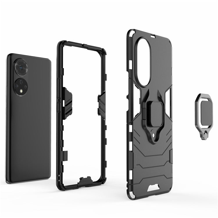 Hard PC + Soft TPU Hybrid Phone Case Cover with Ring Holder Kickstand for Honor 50 - Red